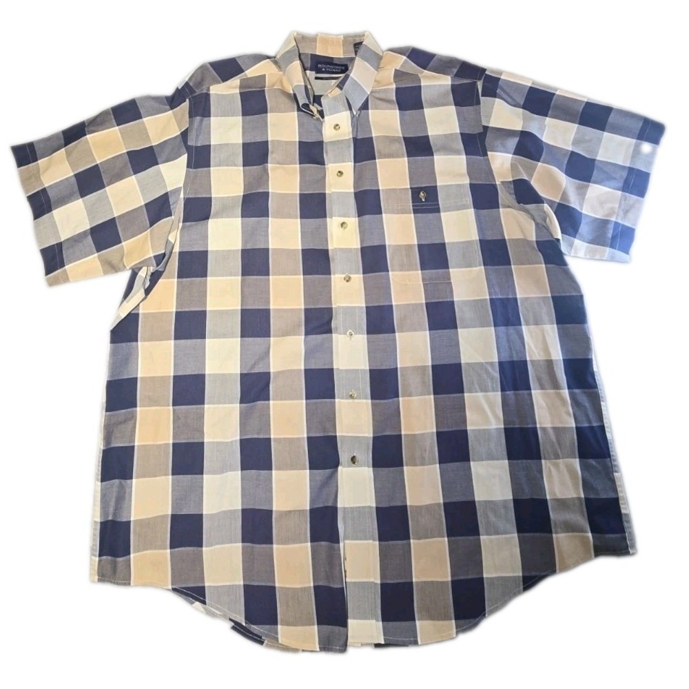 Roundtree Yorke Shirt Mens 3XLT Plaid Short Sleeve Button Down Big Tall 3XT Blue